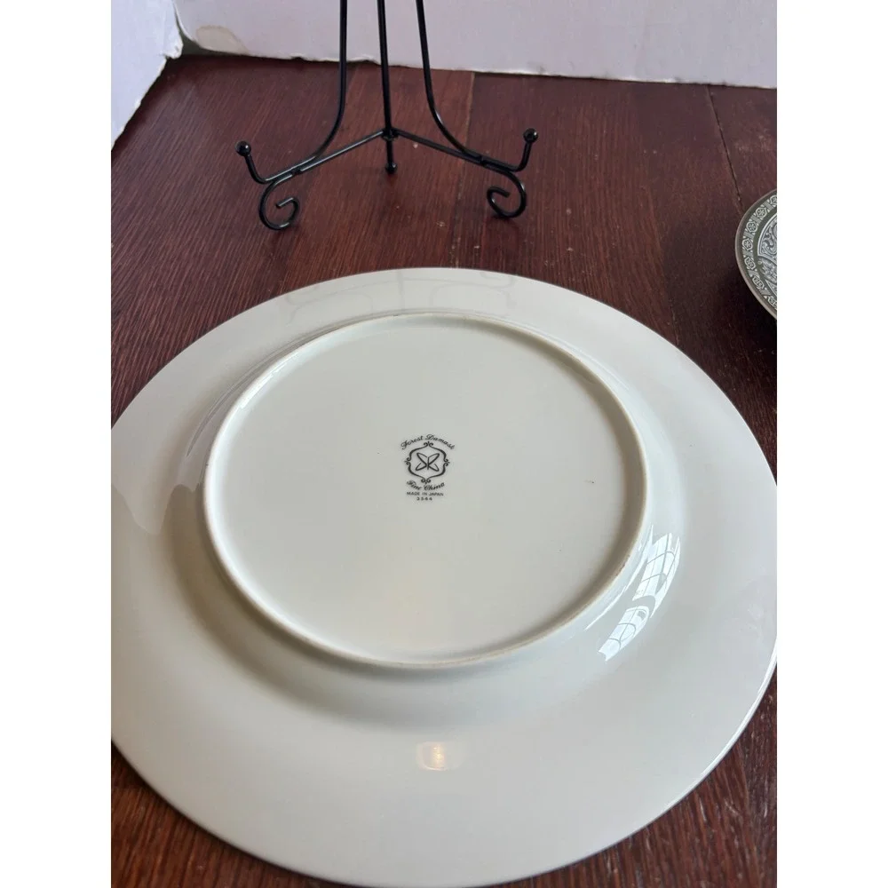 Sango Forest Damask 3544 Fine China Dinner Plate and Saucer Set Olive Green Gold